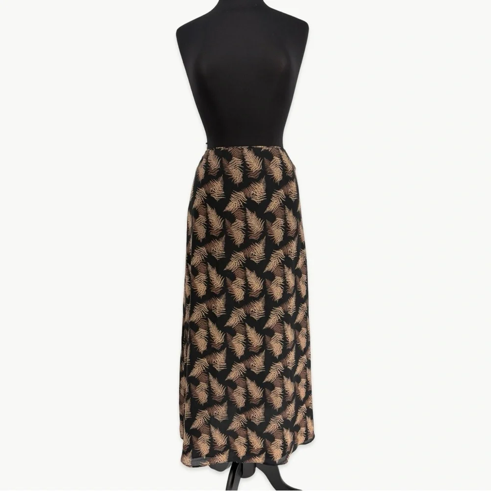 Vintage Calvin Klein Silk Maxi Skirt Bias Cut 90s Minimalist Size 4 Black Tan